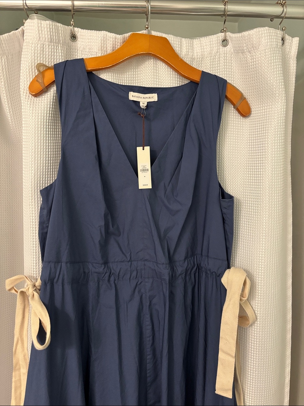 Banana Republic Navy Sleeveless Wrap Dress with Cream Side Ties